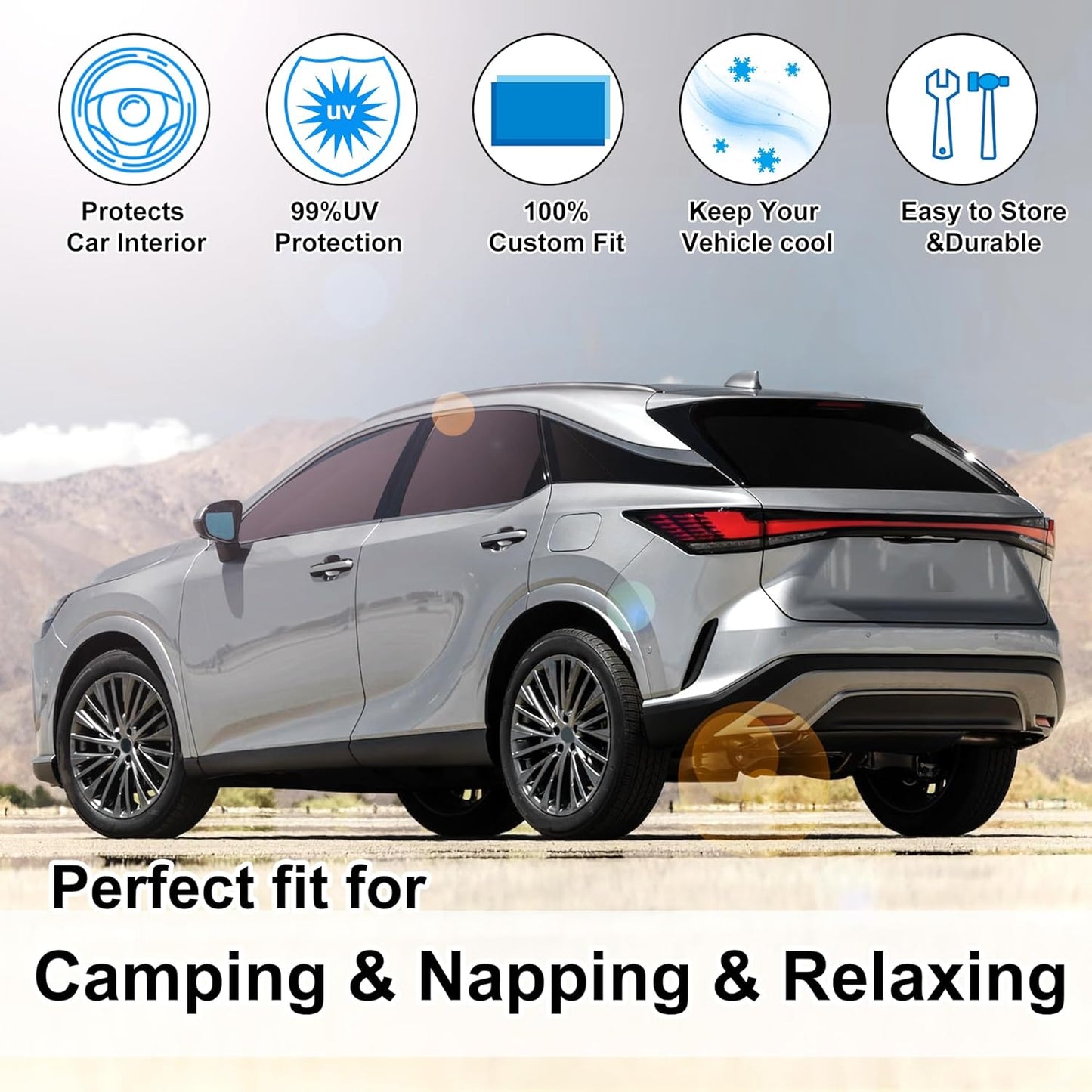 TINGLU Window Shades for Lexus RX 2023 2024 2025 Accessories Car Side Full Windows Rear Triangular Windshield Sun Shade Sun UV Rays & Privacy Protection for Camping,Napping,and Relaxing 8PCS