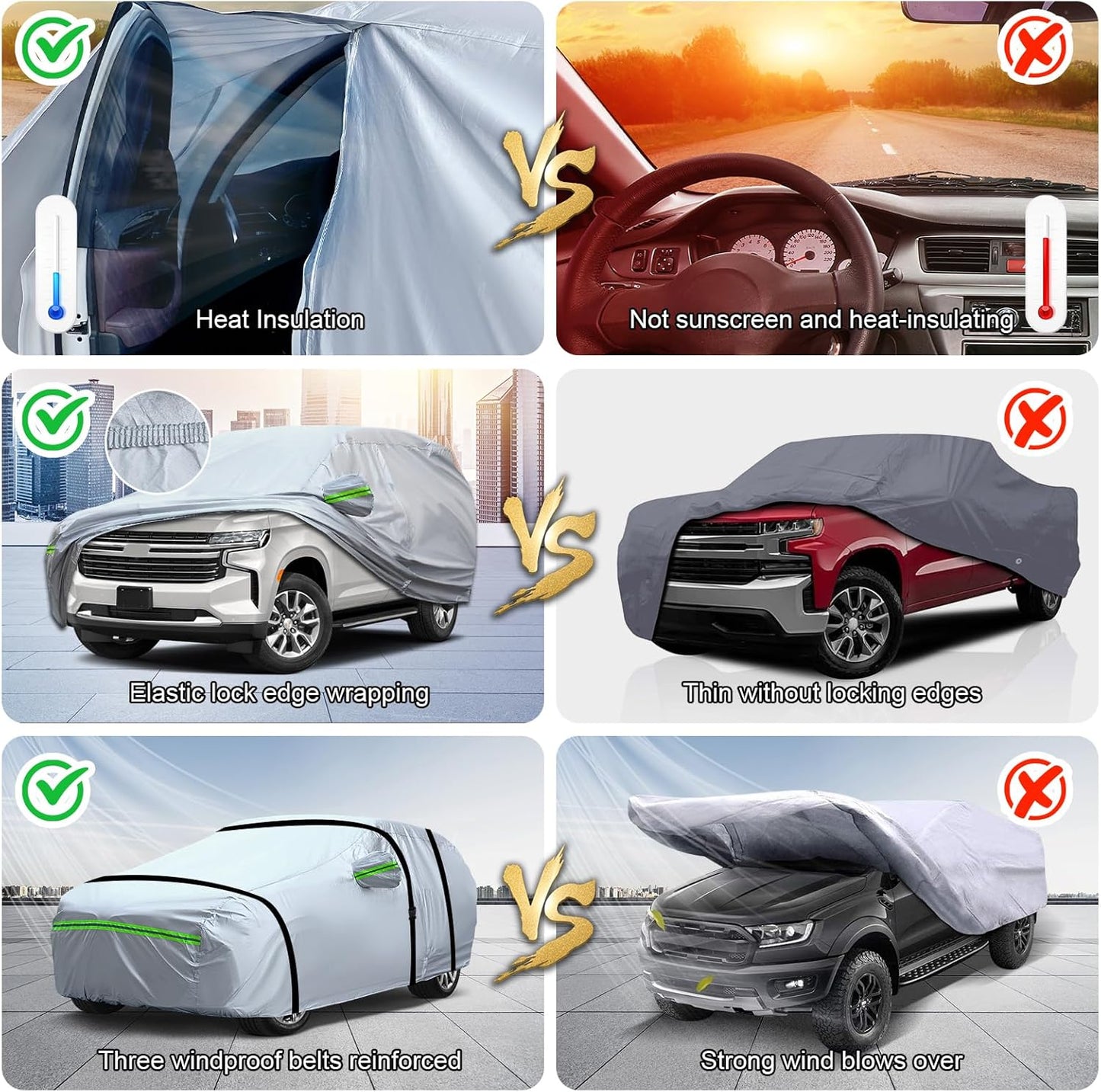 TUCAREST 6-Layers Full Car Cover Waterproof All Weather Truck Covers, Weatherproof UV Sun Protection Snow Dust Storm Resistant Car Covers (Fit for Truck 198"-220")