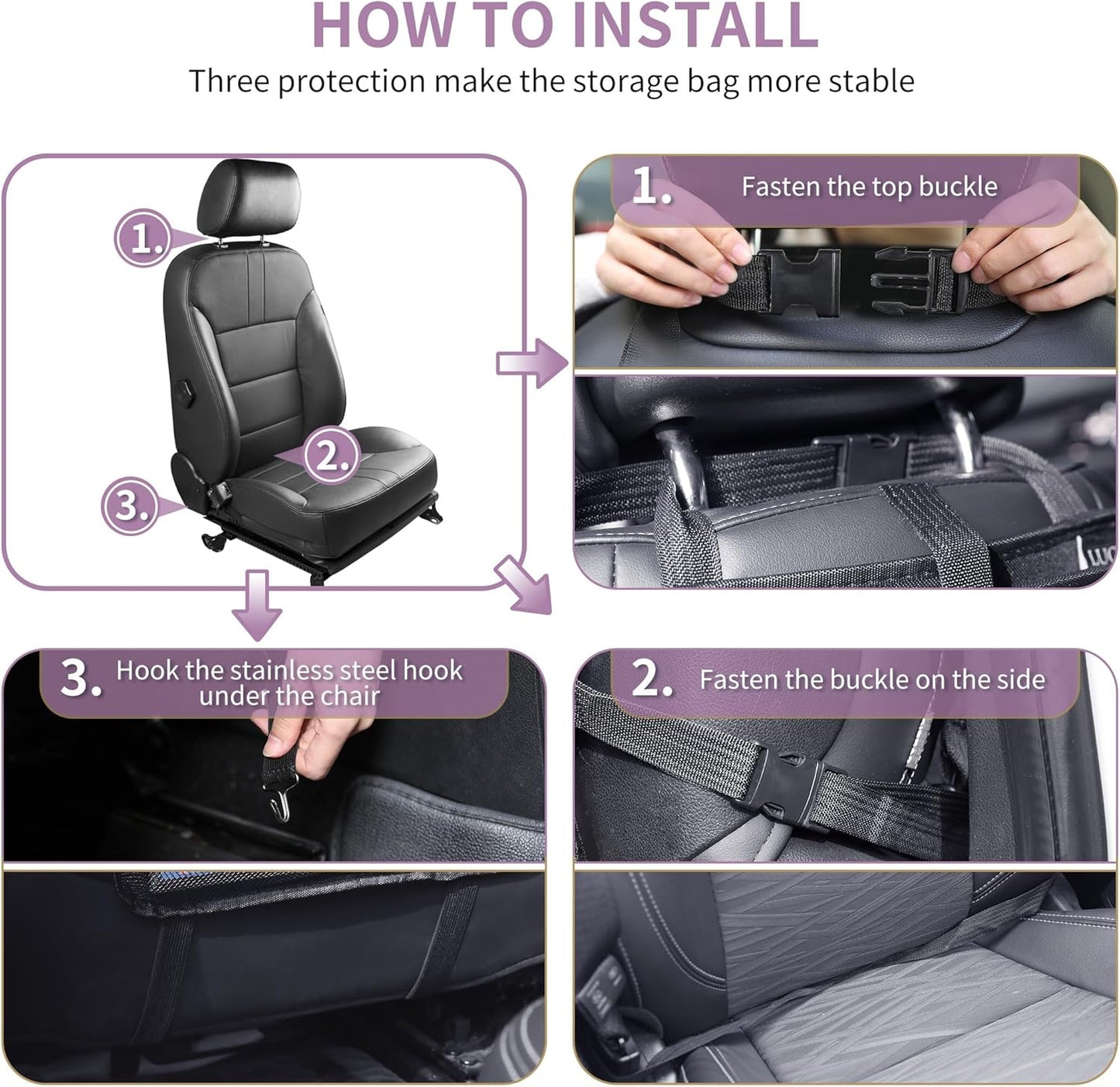 LUCMO Car Backseat Organizer with Touch Screen Tablet Holder-2 Pcs,9 Storage Pockets Car Storage Organizer Protectors Kick Mats Travel Accessories for Kids-Pink