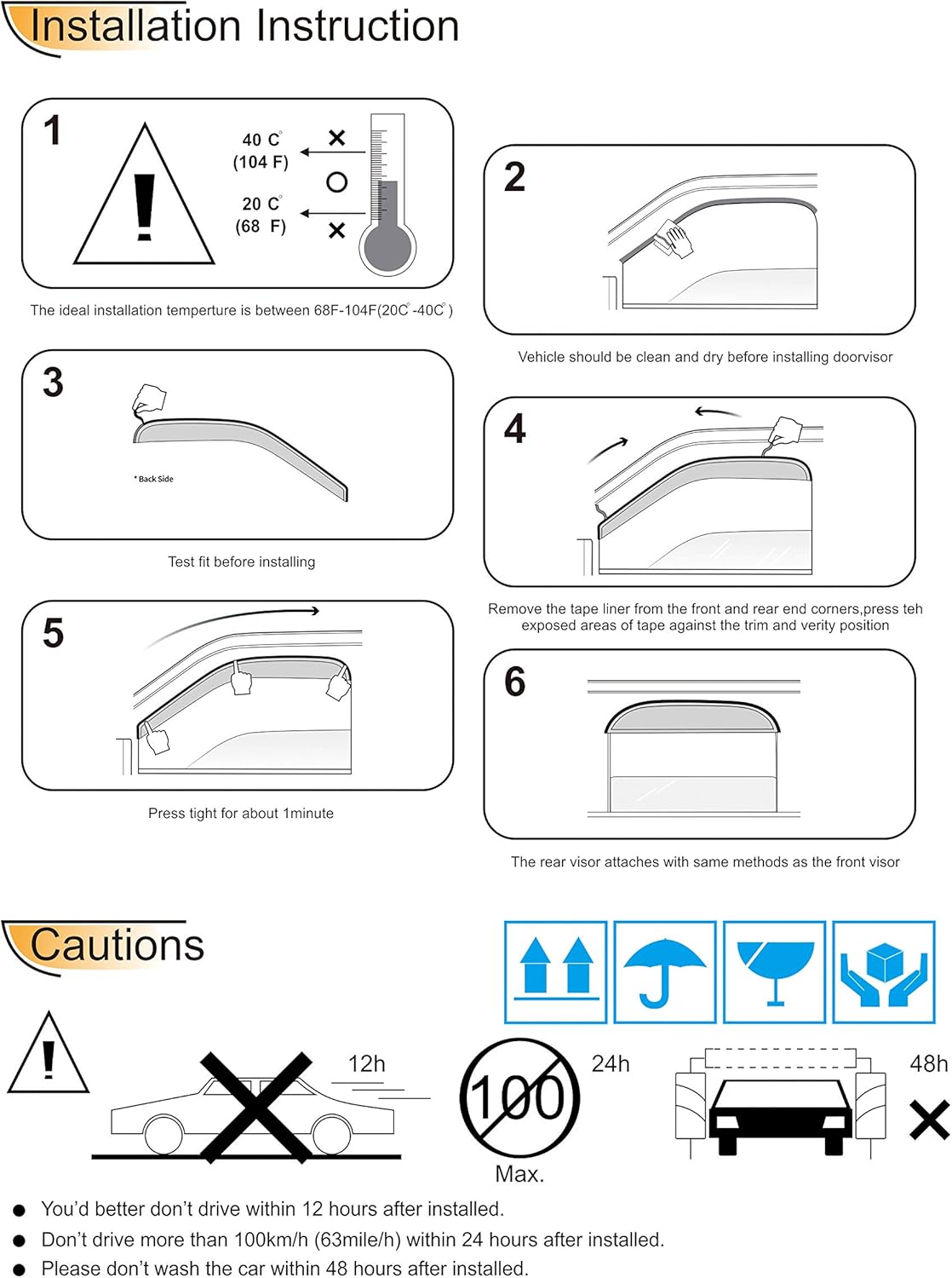 94059 Side Window Visors Wind Vent Deflector,4pcs Outside Mount Tape-On Rain Guards Set fit for 2001-2012 Escape,2008-2011 Mazda Tribute,2005-2011 Mercury Mariner