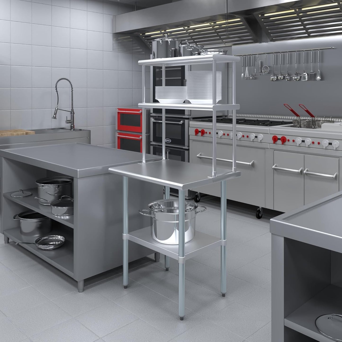 Amgood Stainless Steel Work Table Double Tier Overshelf | Metal Kitchen Prep Table & Shelving Combo (24" x 30" Work Table + 12" Overshelf)