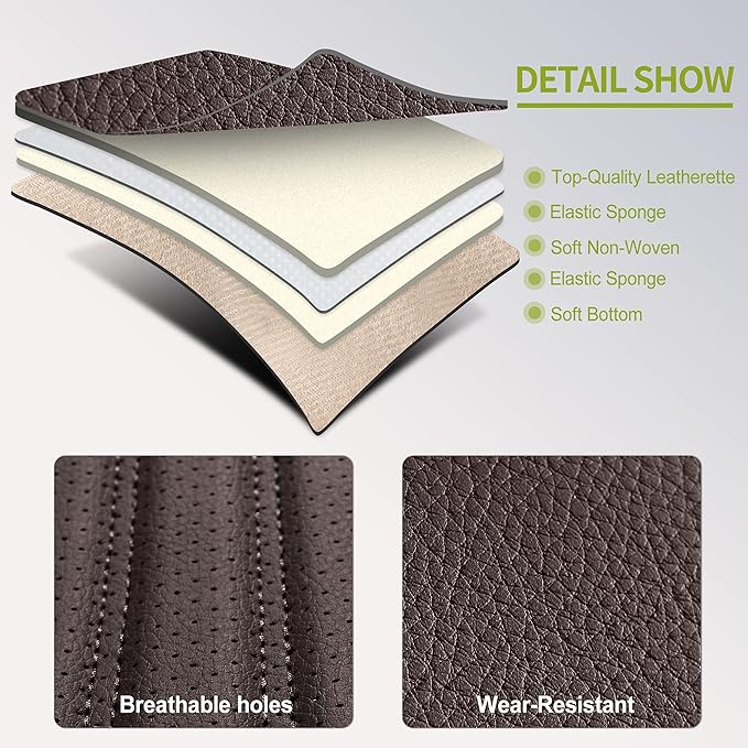 AOOG Leather Car Seat Covers, Leatherette Automotive Seat Covers for Cars SUV Pick-up Truck, Non-Slip Vehicle Car Seat Covers Universal Fit Set for Auto Interior Accessories, Front Pair, Brown