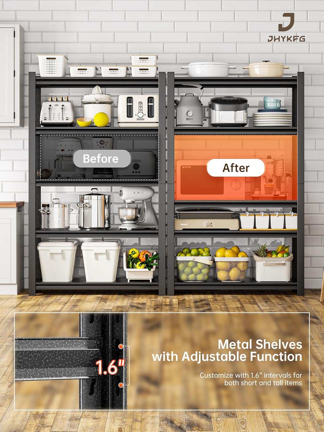 JHYKHG 48" W Storage Shelves,5-Tier Heavy Duty Garage Shelving,Adjustable Shelving Unit,Metal Shelf,Boltless Assembly Rack for Warehouse,Shed,3,000 lb Load,20 x 59 x 72 Inches,Black