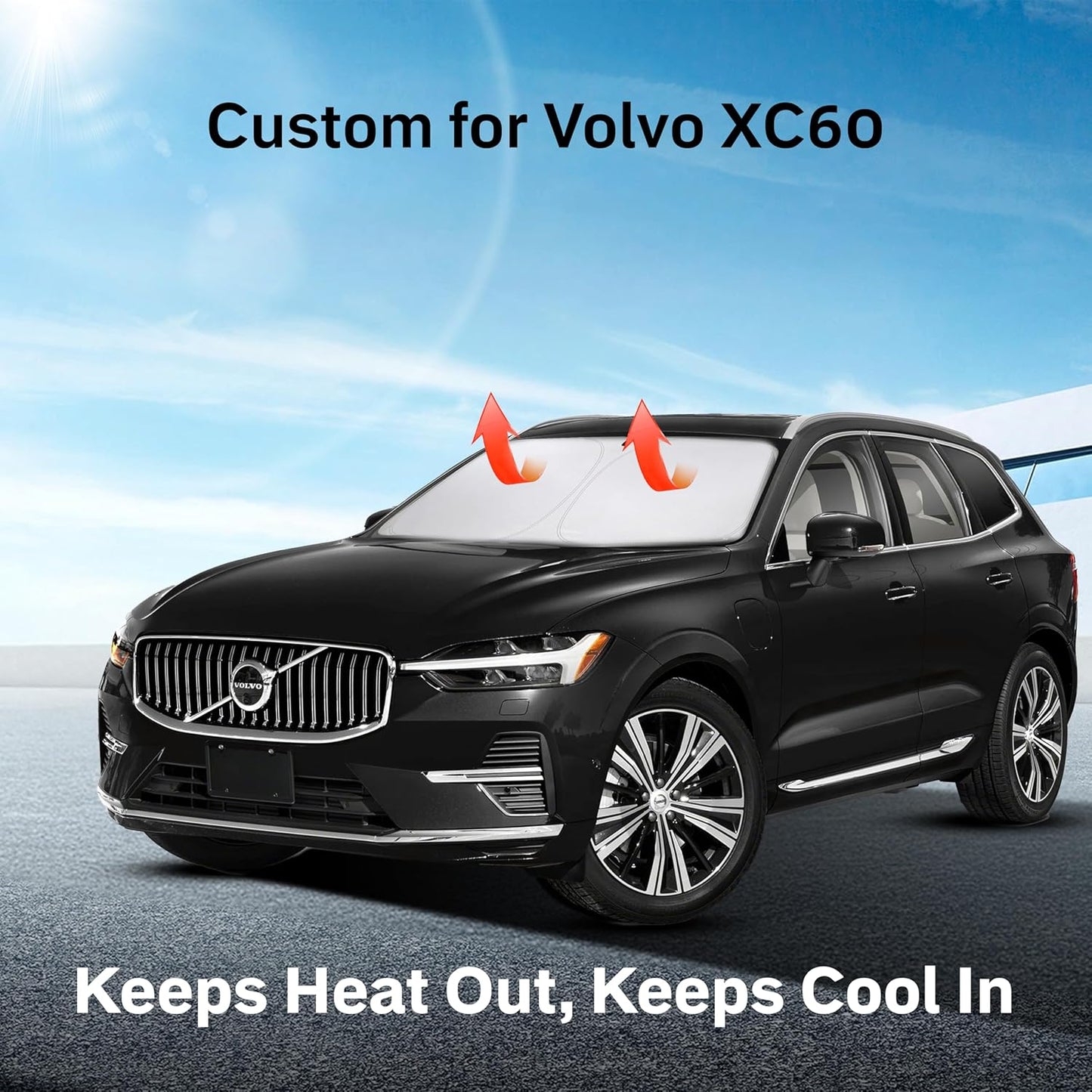 for Volvo XC60 2018-2024 2025 Windshield Sunshade- EcoNour 240T Polyester Material Cars Sun Visor Reflector Blocks UV Rays - Foldable Sunshade Interior Protection - Volvo XC60 Accessories