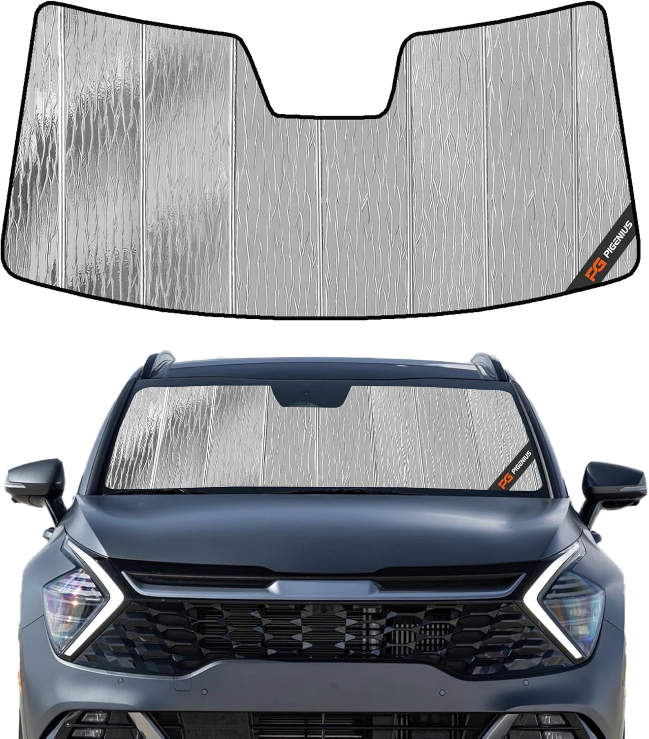 Windshield Sun Shade for Kia EV9 2024-2025,Front Window Sunshade Shield, 2-in-1 Reflective Sun Shade,Silver for Summer, Black for Winter