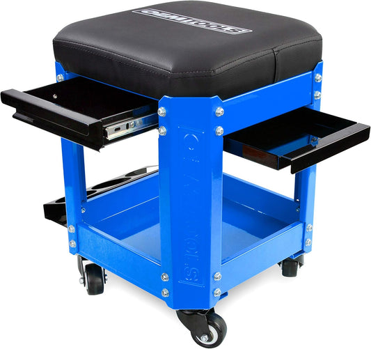OEMTOOLS 24996 Blue Workshop Creeper Seat, Rolling Stool with Tool Storage, Mechanic Stool for Garage Work, 280 lb Capacity
