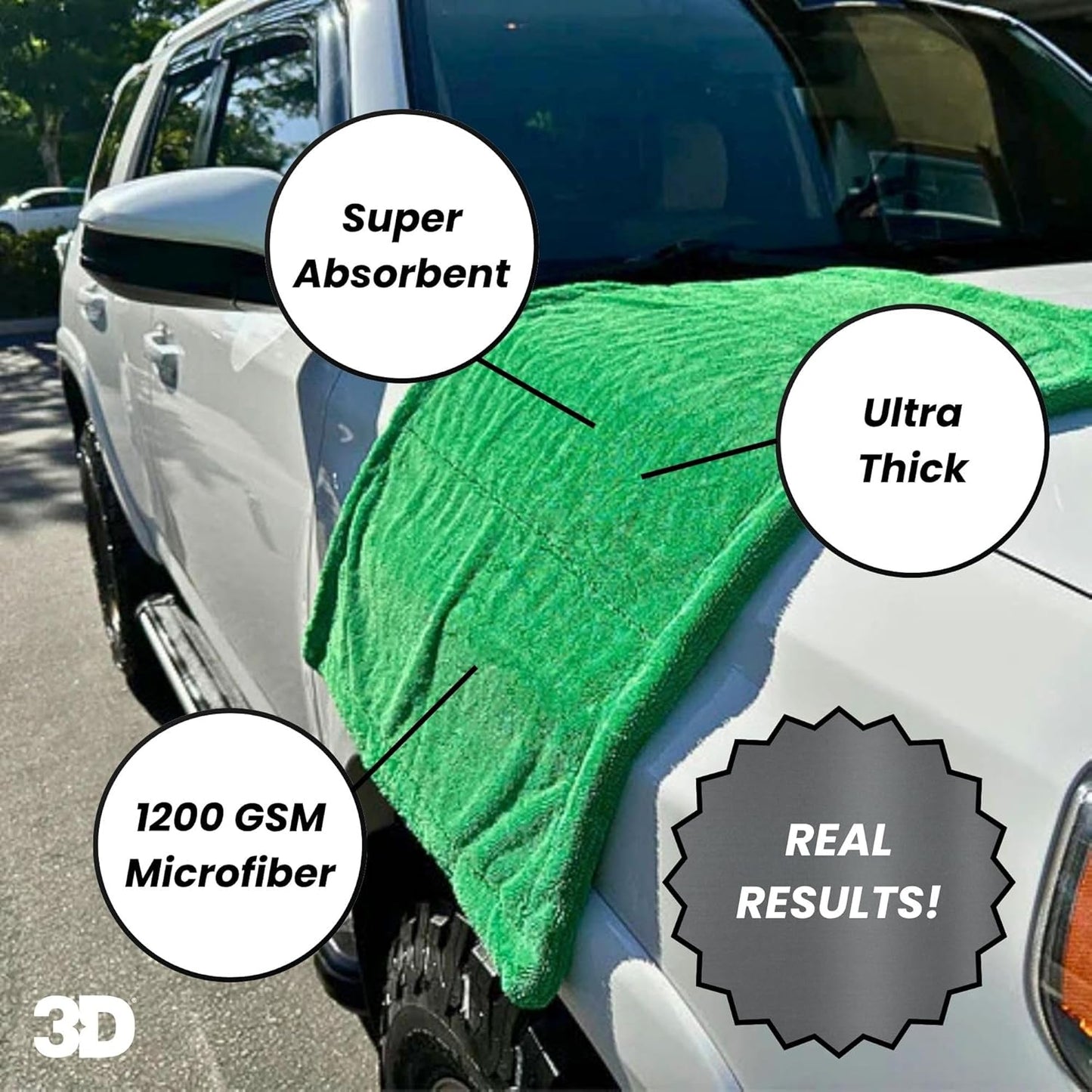 3D Hydro-FIL XL | Professional Grade Microfiber Towel | Extra Large 20” x 31.5” | Highly Absorbent | Premium Drying Cloth for Car Detailing | Green