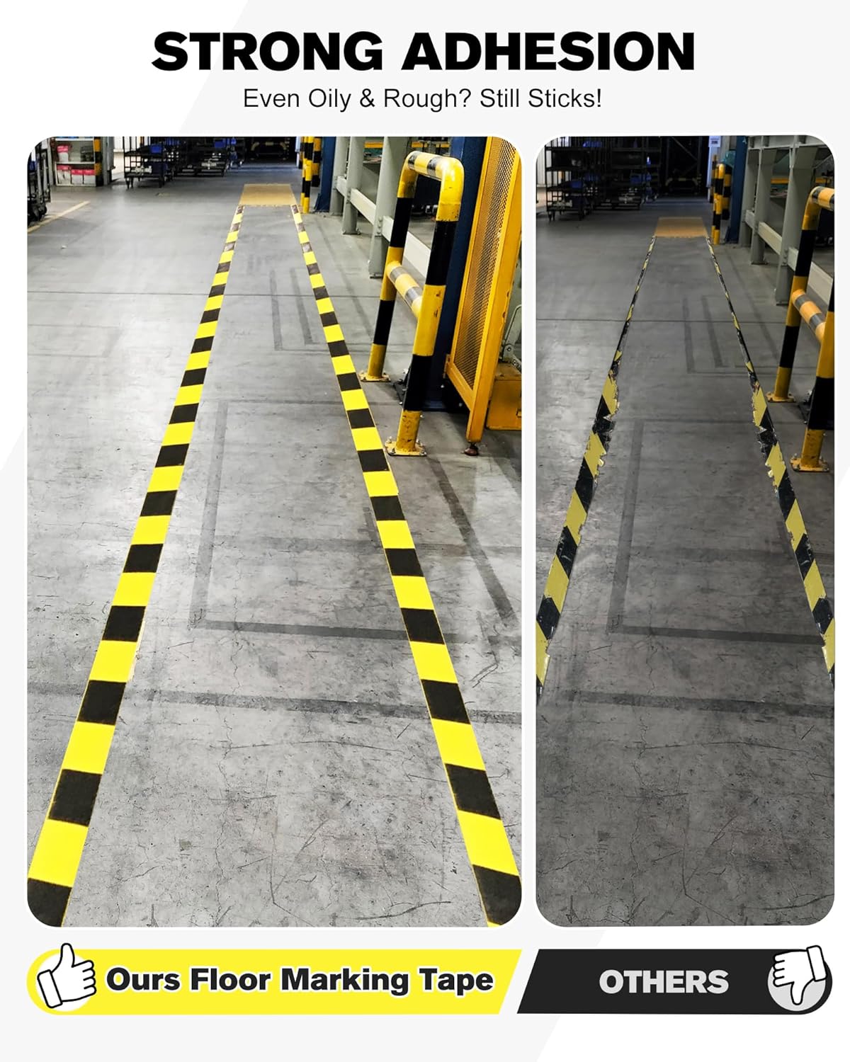 Floor Marking Tape,2 INx108 FT Strong Adhesive Caution Tape,High Durability Warning Safety Tape for Indoor/Outdoor-Warehouses,Factories,Parking Lots,Retail Locations,Black&Yellow,1 Roll