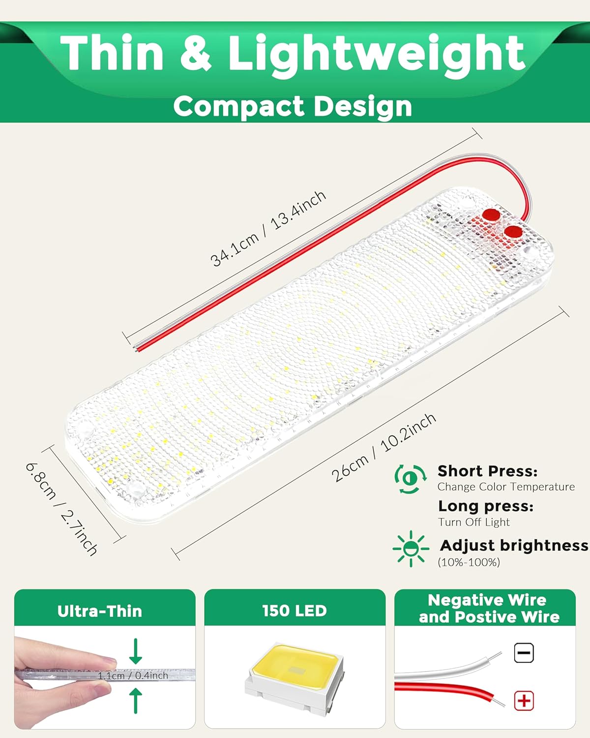 150LED 12V-30V RV Lights Interior, 12 Volt LED Lights with 3 Colors&Dimmable Brightness, Ultra Bright Ceiling Dome Light Fixture Interior for Van, Car, Camper, RV, Boat, Trailer(2700-6000K)