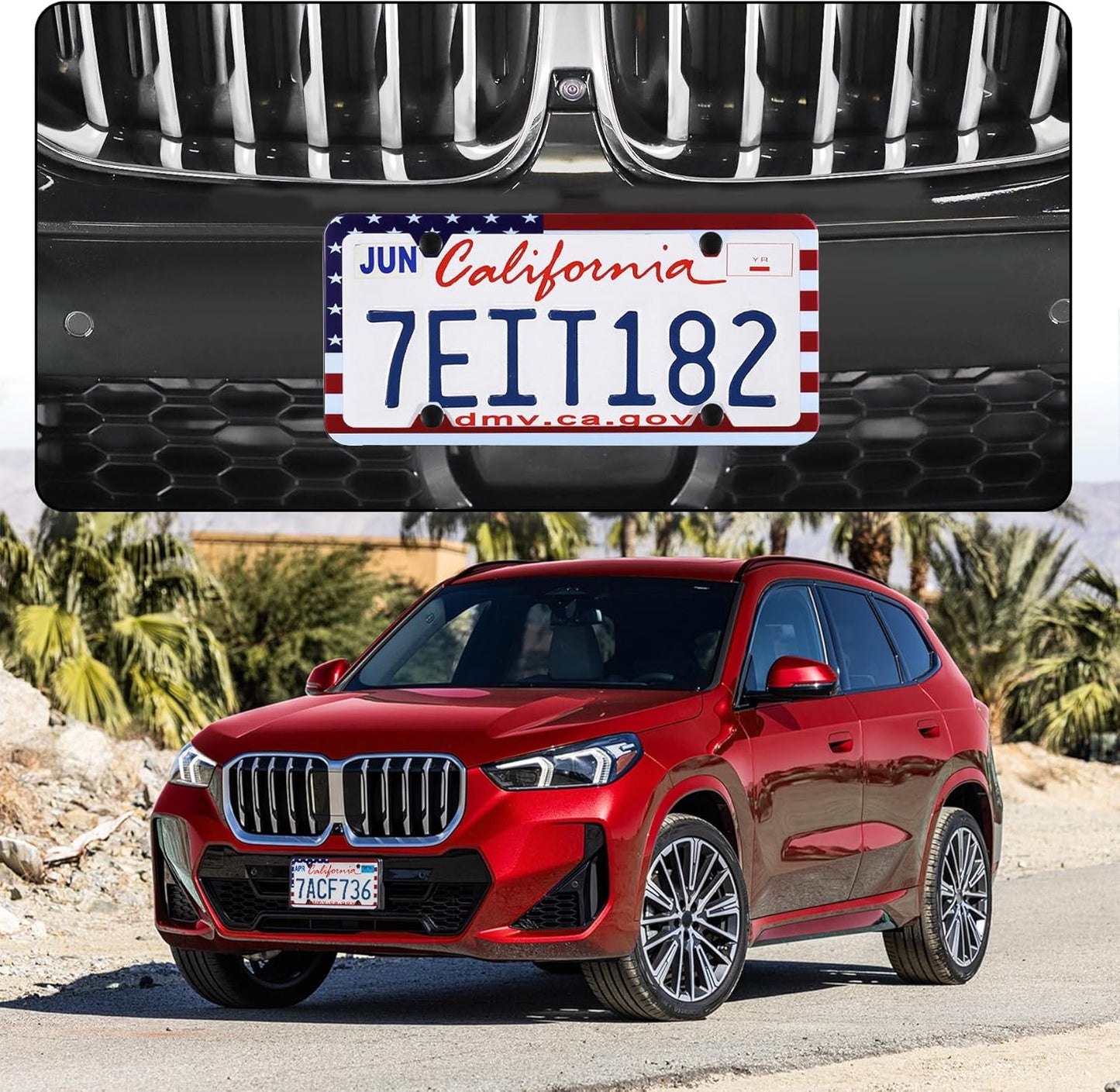 LivTee American Flag License Plate Frames, 4 Holes Stainless Steel License Plate Covers, 2PCS License Plate Holder, Automotive Exterior Accessories, Red-White-Blue