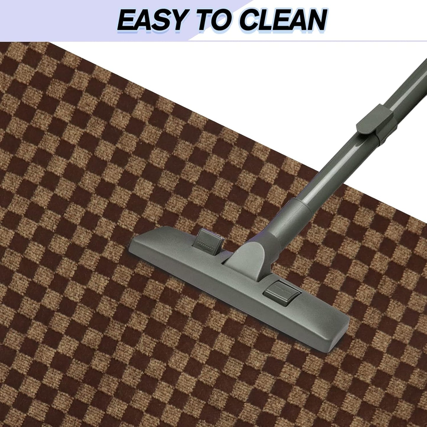 Custom Size Backed Non-Slip Area Rugs Runner, Easy Clean, Waterproof Runner Rugs for Hallway Entryway, Kitchen, Laundry, 4FT x 20FT, Brown Checkered