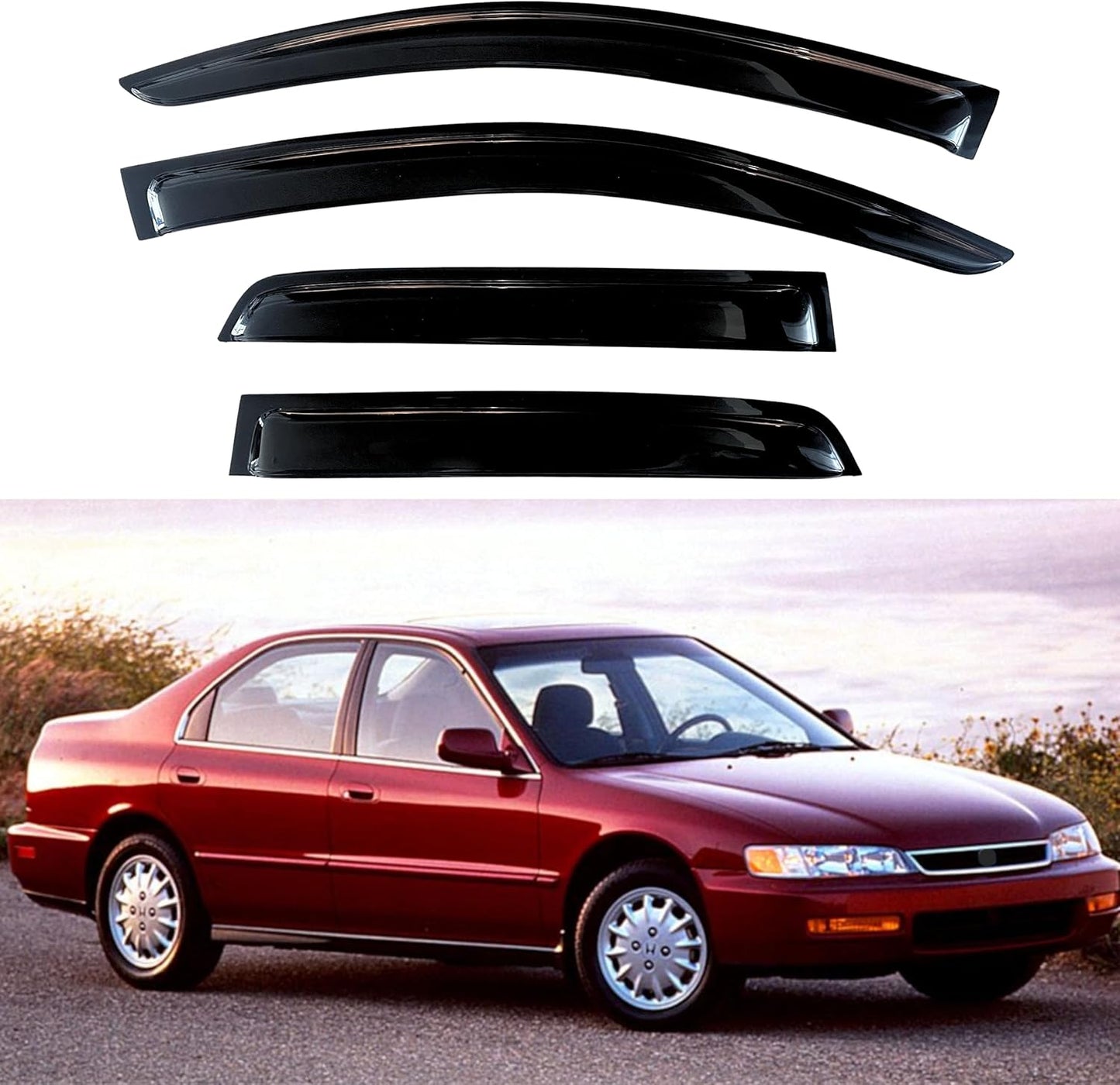KPY Window Visor Compatible with Honda Accord Sedan 1994-1997, 4PC Rain Guard Side Window Vent Deflectors Tape-On Style, 1994 1995 1996 1997