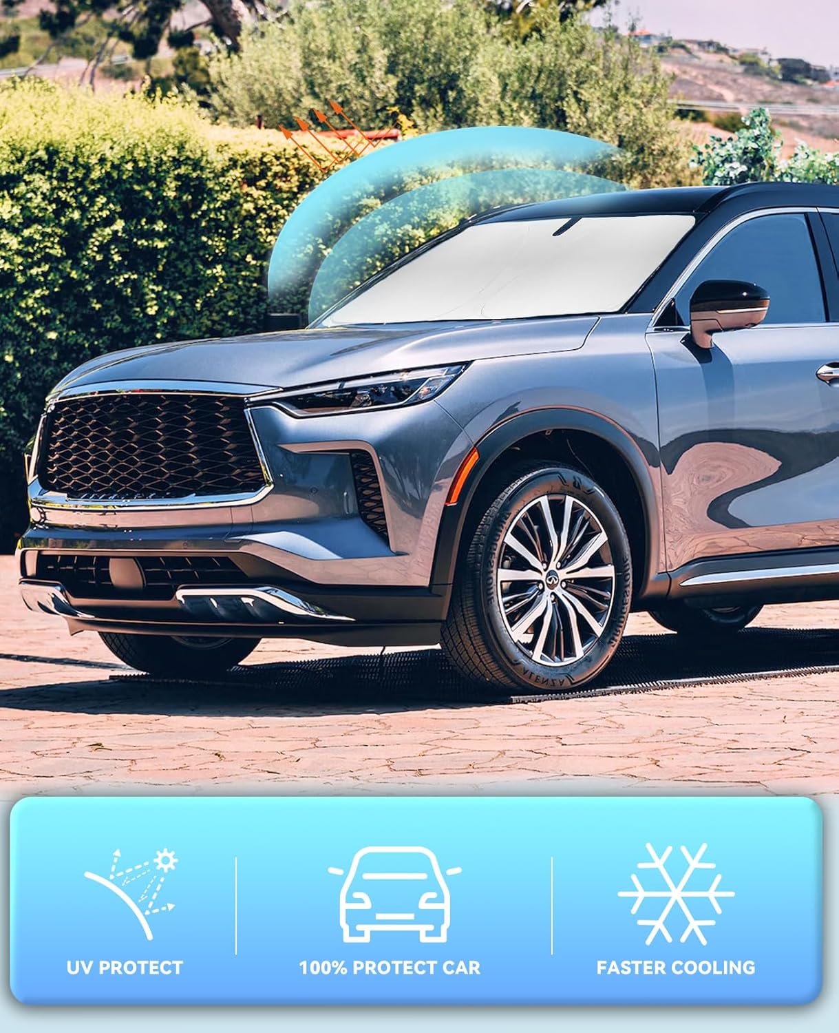 Windshield Sunshades for Infiniti QX60 2014-2023 2024 2025 2026 Infiniti QX80 2014-2025 Accessories Cover Front Window Shields 240T Silver Coating Protector Blocks UV Rays Keep Car Clooer