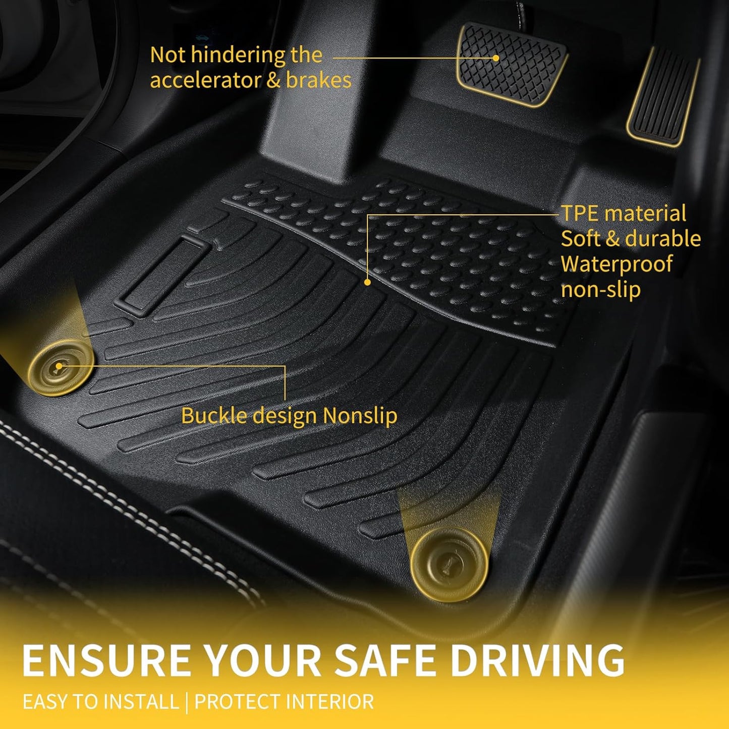 GINOWY-Floor Mats for Ford Expedition MAX 2025 2024 2023 2022 2021 Bucket Seat 7 Passenger All Weather Car Floor Mats Expedition Accessories Rubber Liners