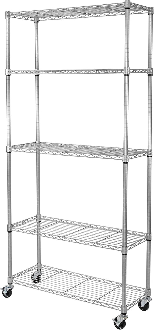 Seville Classics UltraDurable Heavy Duty NSF Solid Steel Wire Rack Storage Unit, Organizer for Garage, Warehouse, Office, Restaurant, Classroom, Kitchen, Silver, 5-Tier Shelving, 36" W x 14" D