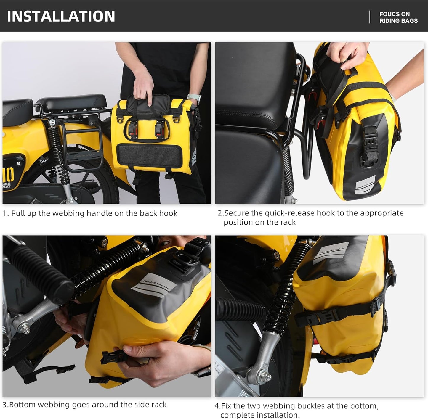 Rhinowalk Motorcycle Saddlebags, Waterproof Saddlebags, Quick Release 15L Single Side Hanging Bag Motorcycle Accessories