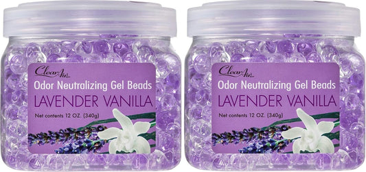 Clear Air Odor Eliminator Gel Beads - 12 oz, Pack of 2 - Air Freshener Made with Essential Oils - Eliminates Odors in Bathrooms, Cars, Boats, RVs & Pet Areas - Lavender Vanilla Scent