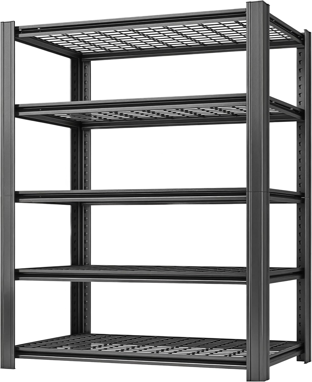 5 Tier Metal Shelving Unit, Adjustable Storage Shelves, 72" H x 47.47" W x 17.75" D Heavy Duty Garage Shelves for Warehouse, Basement, Kitchen, Pantry, Living Room, Black