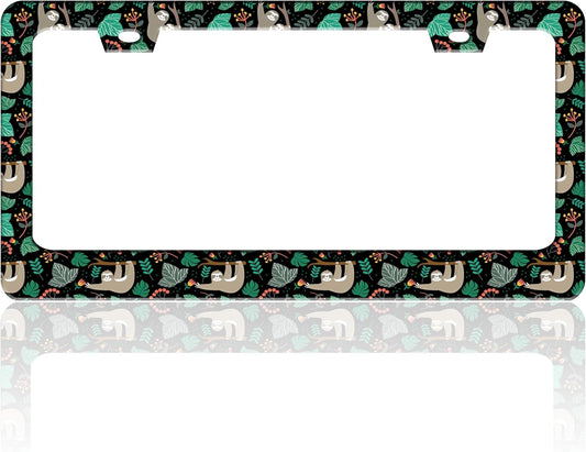 Cute Sloth License Plate Frame Funny Animal Climbing Tree License Plate Holder for Front or Rear Car Tags Stainless Steel Car Decoration with Screws 6.3 X 12.2 in