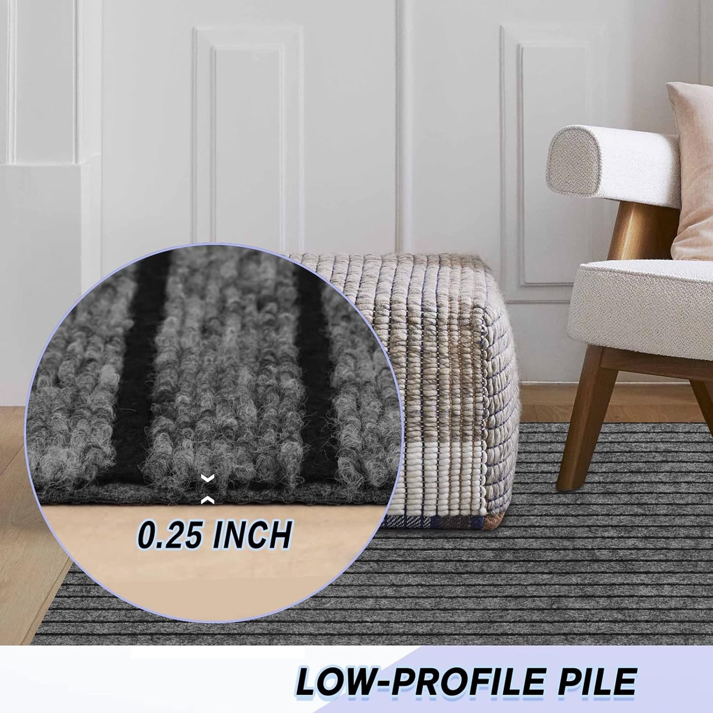 Custom Size Backed Non-Slip Area Rugs Runner, Easy Clean, Waterproof Runner Rugs for Hallway Entryway, Kitchen, Laundry, 2FT x 35FT, Gray Stripe