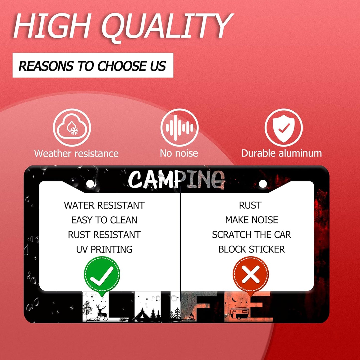 Camping Life License Plate Frame Forest Night Deer License Plate Frames Stainless Steel Accessories Cars Decor with 2 Holes and Screws Fits Standard US CA Vehicles Size 12.2 x 6 Inches