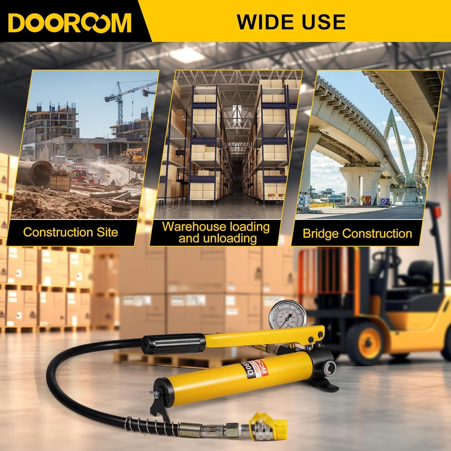 CP-180 Hydraulic Hand Pump with Oil Gauge, Hand Operated Pump Suitable for Separate Hydraulic Tools