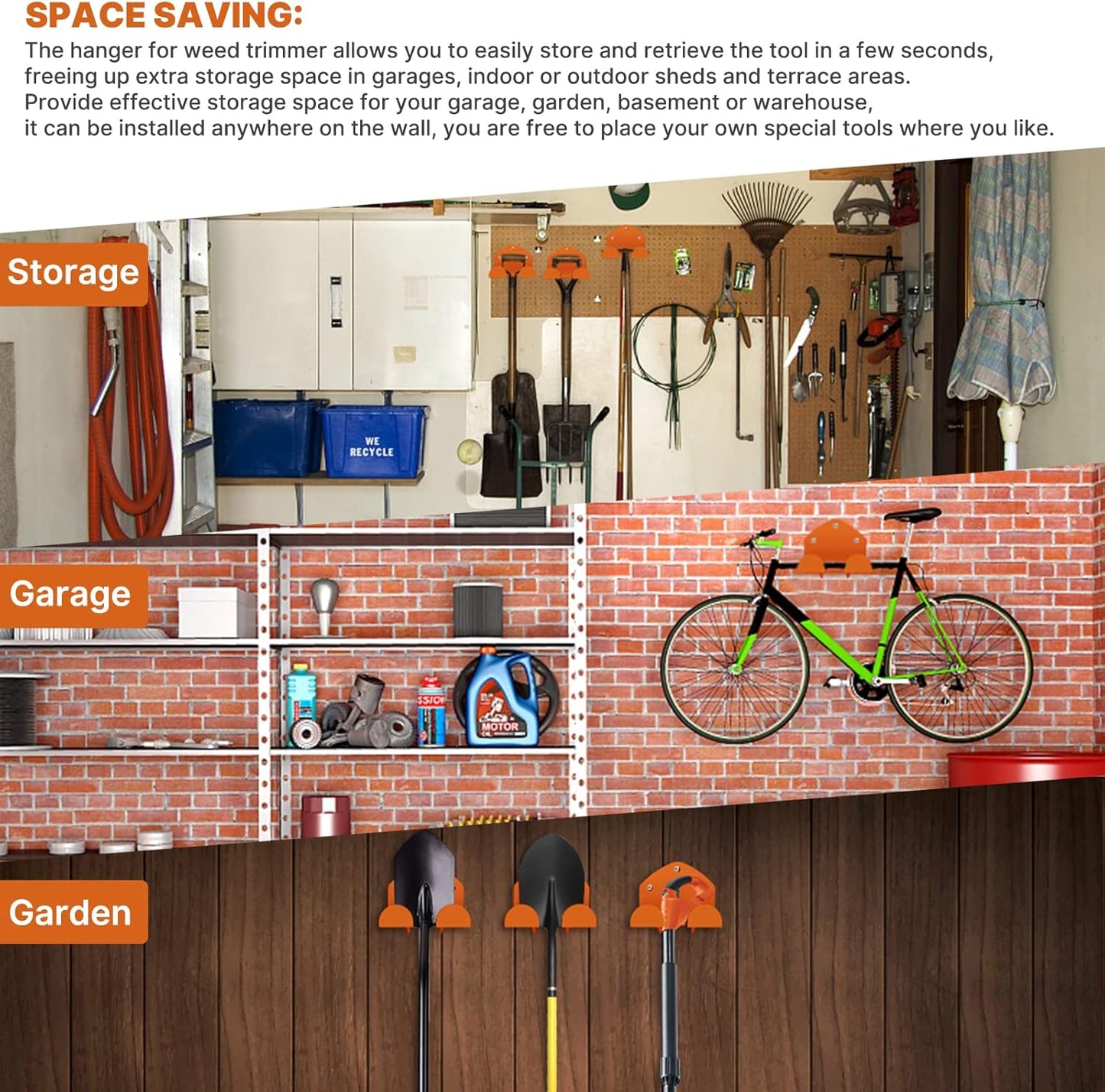 Garage Storage Garage Organizer Trimmer Rack Garden Power Tool Hanger for Grass Trimmer, Hedge Trimmer, Garages Wall, Garag Trimmer, Garden Tools, 3 Pack