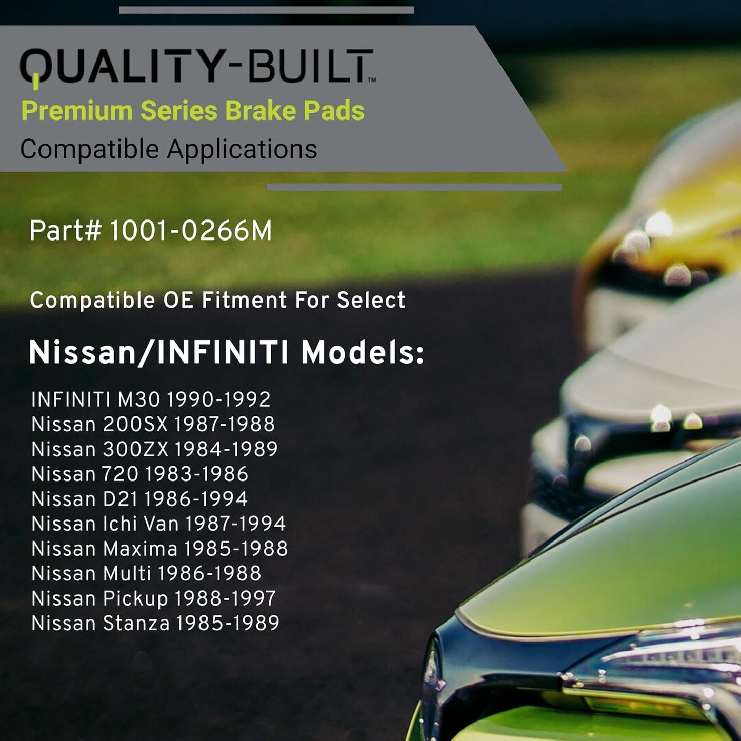 Premium Semi-Metallic Front Brake Pads (1001-0266M) Compatible with 1983-1997 INFINITI/Nissan (200SX/300ZX/720/D21/Ichi Van/M30/Maxima/Multi/Pickup/Stanza)