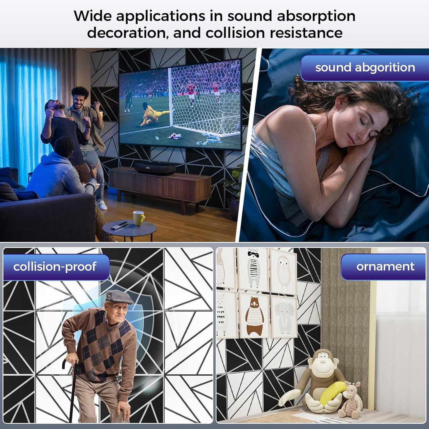 8 Pack 2-Layer Large Soundproof Wall Panels, 15.7 x 15.7 x 0.43 in Sound Proof Foam Panels for Walls, 1.2lb/ft* High Density, 3D Acoustic Panels,Artistic Noise Dampening Panels White&Black