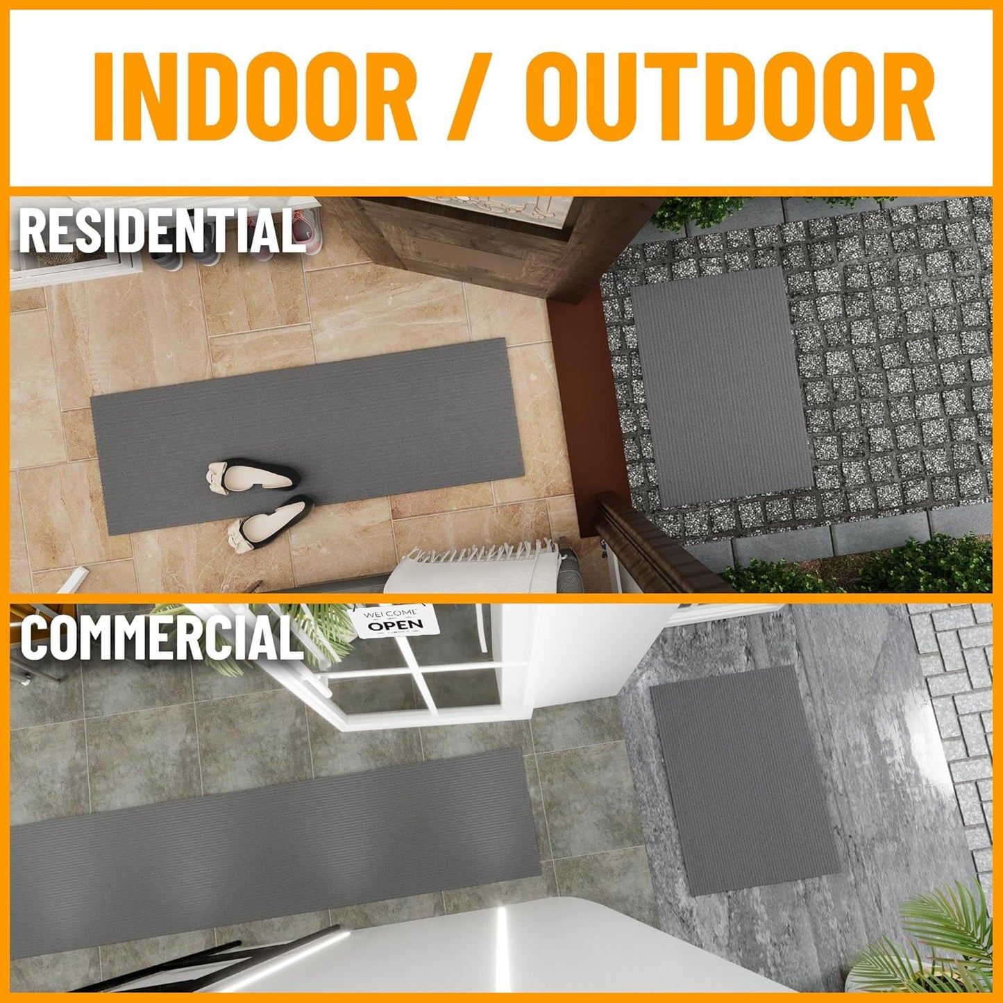 Ottomanson 2'7" x 11' Hallway Runner with Scraper Pile - Extra Durable Non-Slip Rug Mat for Indoor & Outdoor Use - Ideal for Kitchen, Entryway & Garage - High-Traffic Carpet, Gray