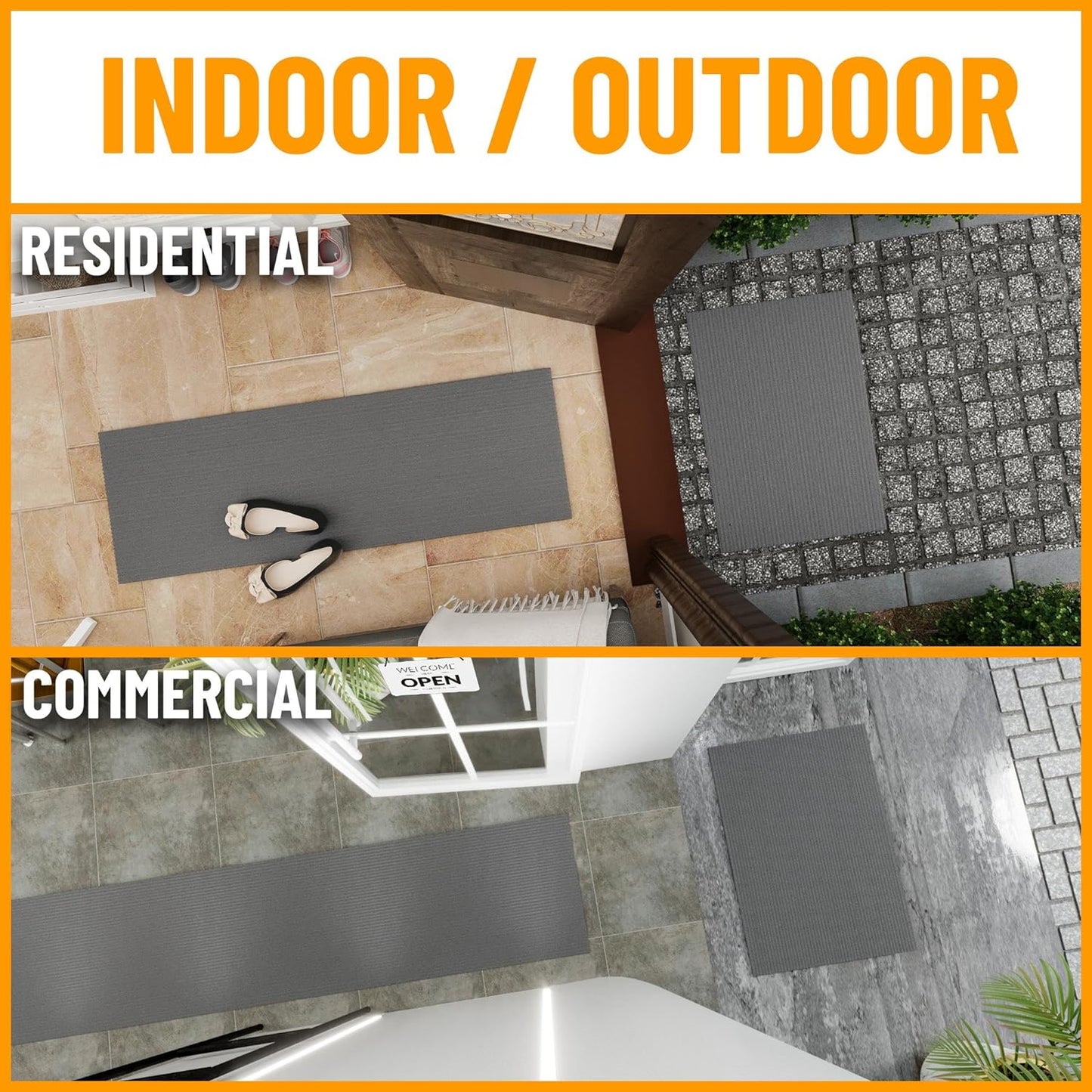 Ottomanson 2'7" x 38' Hallway Runner with Scraper Pile - Extra Durable Non-Slip Rug Mat for Indoor & Outdoor Use - Ideal for Kitchen, Entryway & Garage - High-Traffic Carpet, Gray