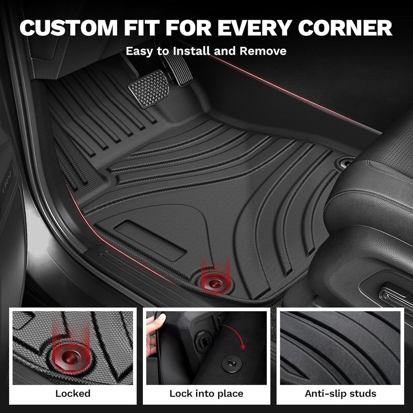 Powerty Floor Mats for Honda CR-V 2023 2024 2025(Include Hybrid) Accessories All Weather Car Floor Mats, 3D TPE Anti-Slip Liners for Car, 1st & 2nd Row Black