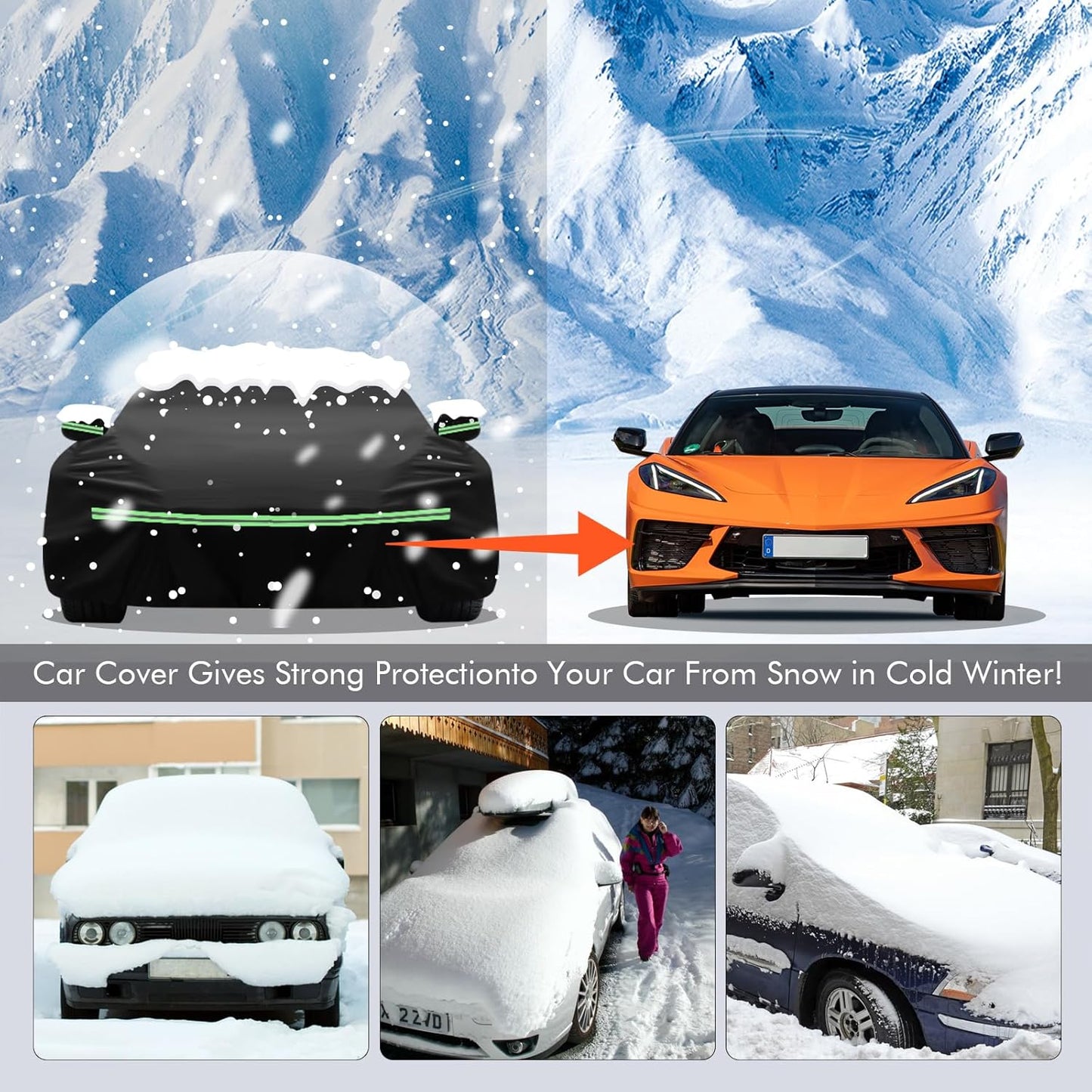 for Corvette 2020-2023 C8 Car Cover 210D Outdoor Waterproof UV Protection, with Cotton Layer, Zipper Door, Reflective Strip, Storage Bag, for Chevy C8