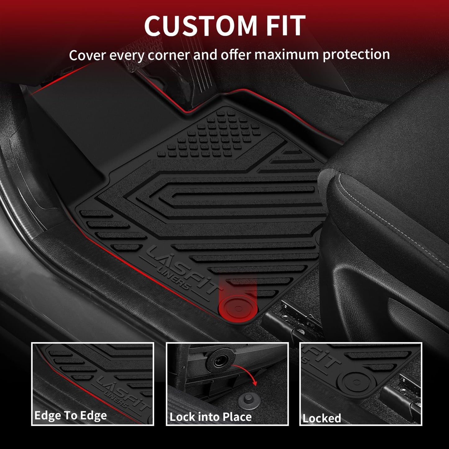 LASFIT Floor Mats & Trunk Mat Fit for Mazda CX50 2025 2024 2023 (Not for Hybrid) Custom Fit CX 50 Floor Liners TPE All Weather Car Mats Accessories, 1st & 2nd Row & Cargo Mat for CX-50-Black