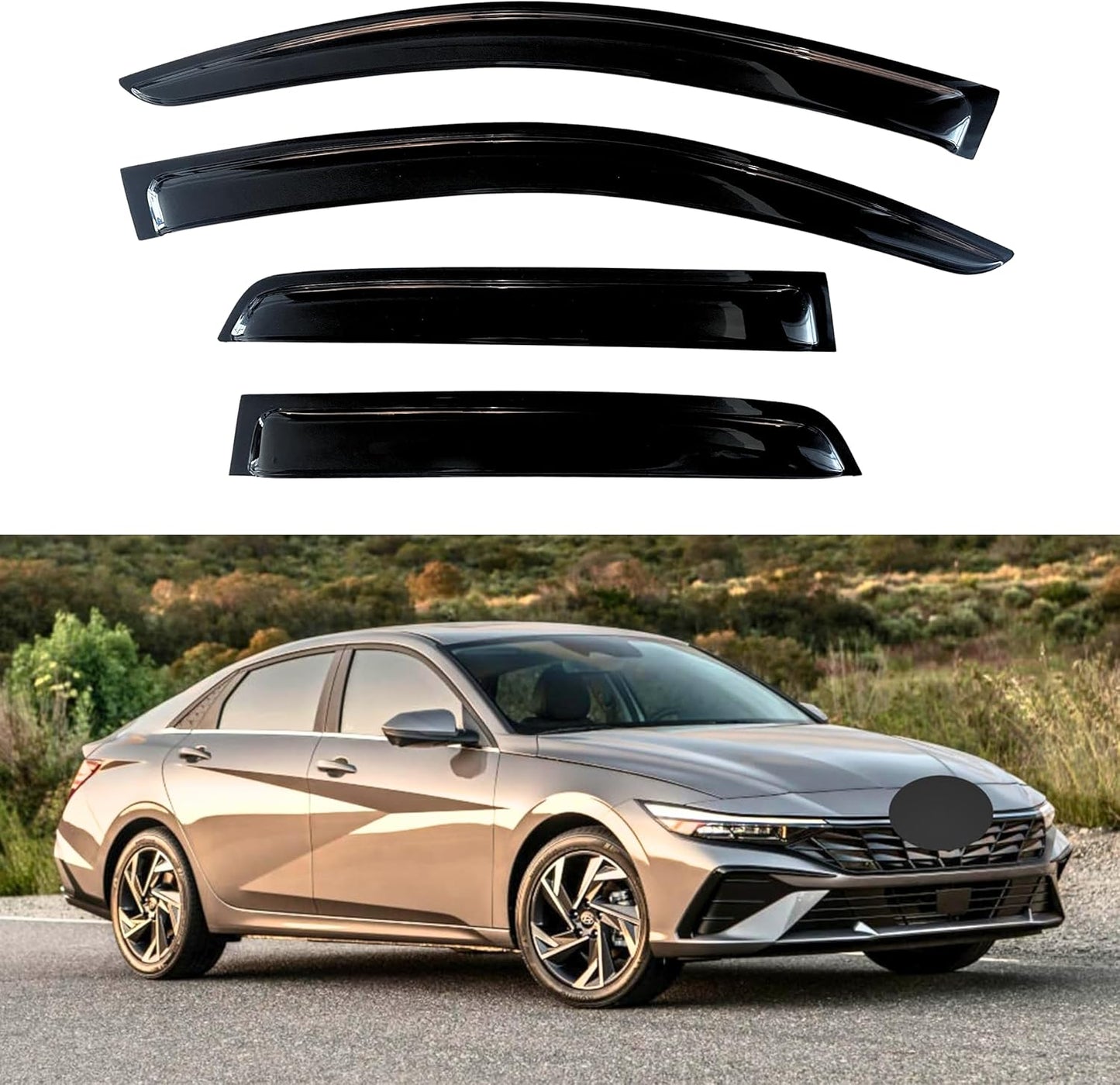 KPY Window Visor Compatible with Hyundai Elantra 2021-2024, 4PC Rain Guard Side Window Vent Deflectors Tape-On Style, 2021 2022 2023 2024