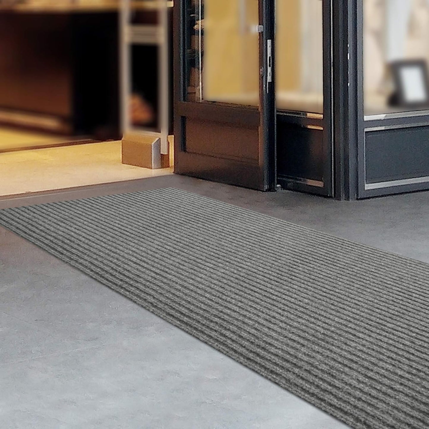 iCustomRug Spartan Weather Warrior Duty Indoor/Outdoor Utility Ribbed in 3ft,4ft,6ft Widths 70 Custom Sizes with Natural Non-Slip Rubber Backing 4'X46' in Grey