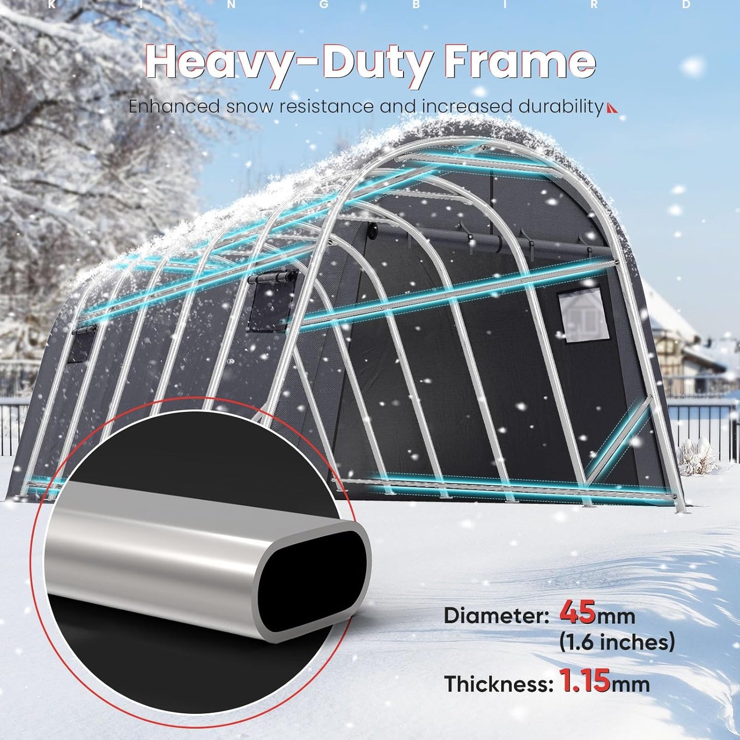 KING BIRD 12' x 20' Oval Pipe Heavy Duty Carport with Roll-up Ventilated Windows for SUV, Full-Size Truck and Boat, Round Style Anti-Snow Car Canopy Outdoor Boat Shelter with Reinforced Ground Bars