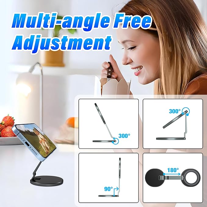Car Phone Holder for Magsafe [3-sided 4200gf Strongest Magnetic] 300° Folding Phone Stand for Desk, Portable Phone Ring Holder Grip, Phone Holders for Your Car Accessories for iphone/Android/Tablets