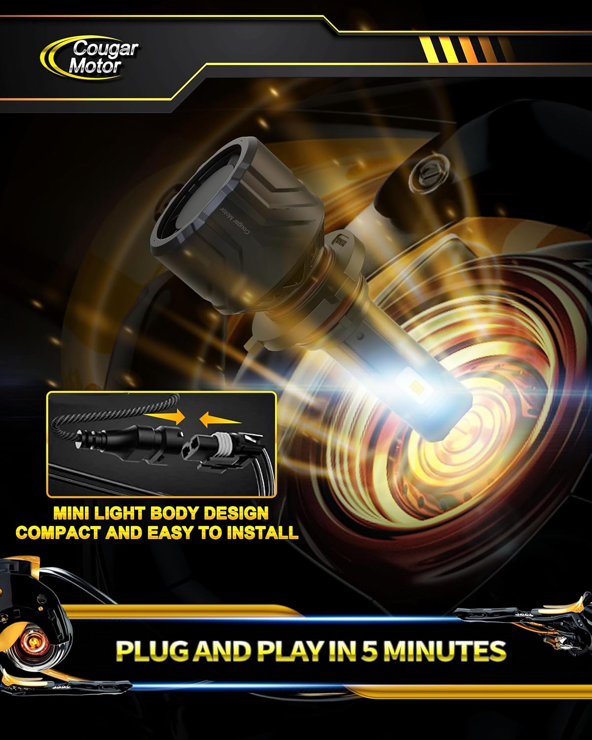 Cougar Motor 9005 Bulbs, HB3 Fog Lights 6500K White Non-Polarity 9005 Fog Bulb or Off-Road Use Plug and Play - Pack of 2