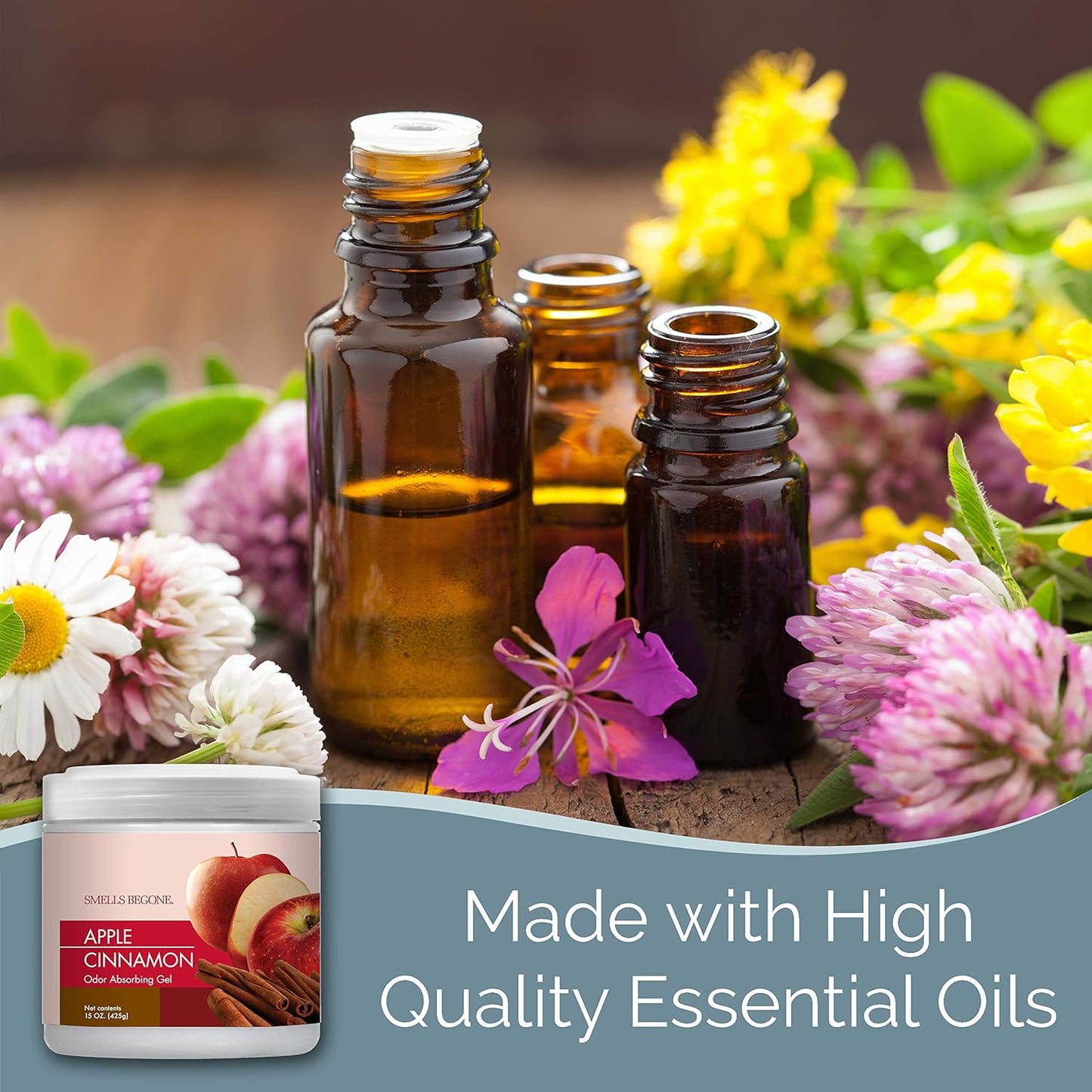 SMELLS BEGONE Air Freshener Odor Absorber Gel - 15 oz, Pack of 2 - Absorbs and Eliminates Odor in Pet Areas, Bathrooms, Cars, & Boats - Made with Essential Oils - Apple Cinnamon Scent