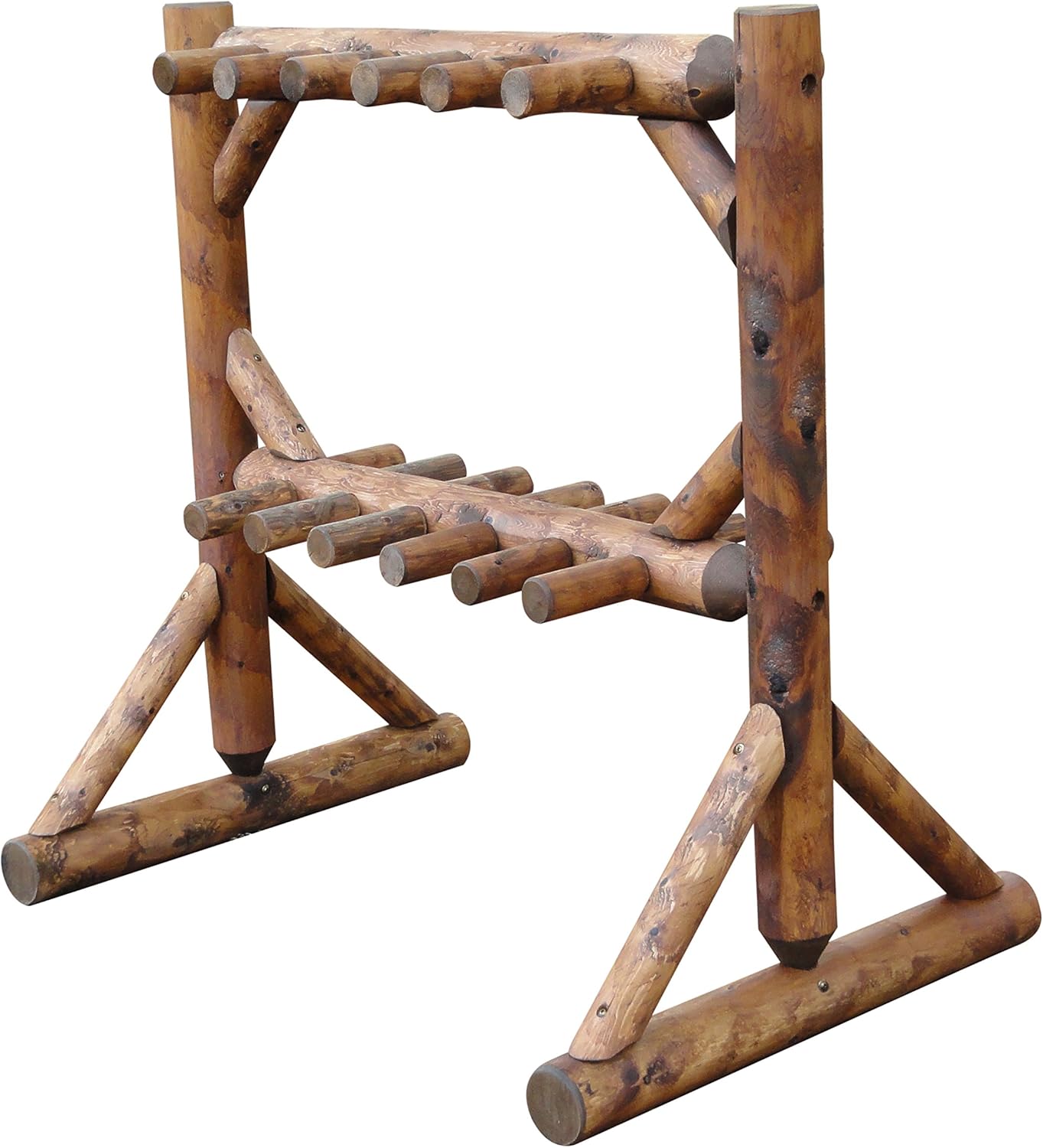 11-Place Freestanding Log Ski Rack Holder, Indoor & Outdoor Snowboard Racks, Standing Storage, Garage Racks for Snow Skis, Durable Snowboard Rack Garage Storage Organizer - Canyon Brown