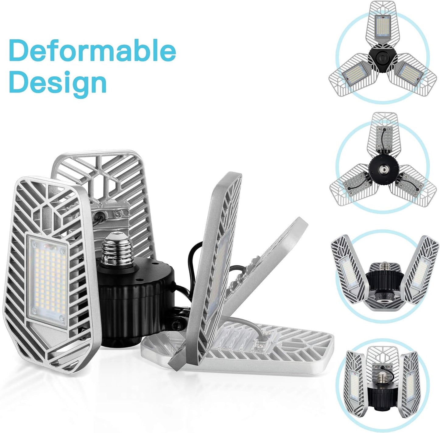 2-Pack Deformable LED Garage Ceiling Lights, 9000 Lumens, 82W CRI 80, Adjustable Shop Lighting (No Motion Activated)