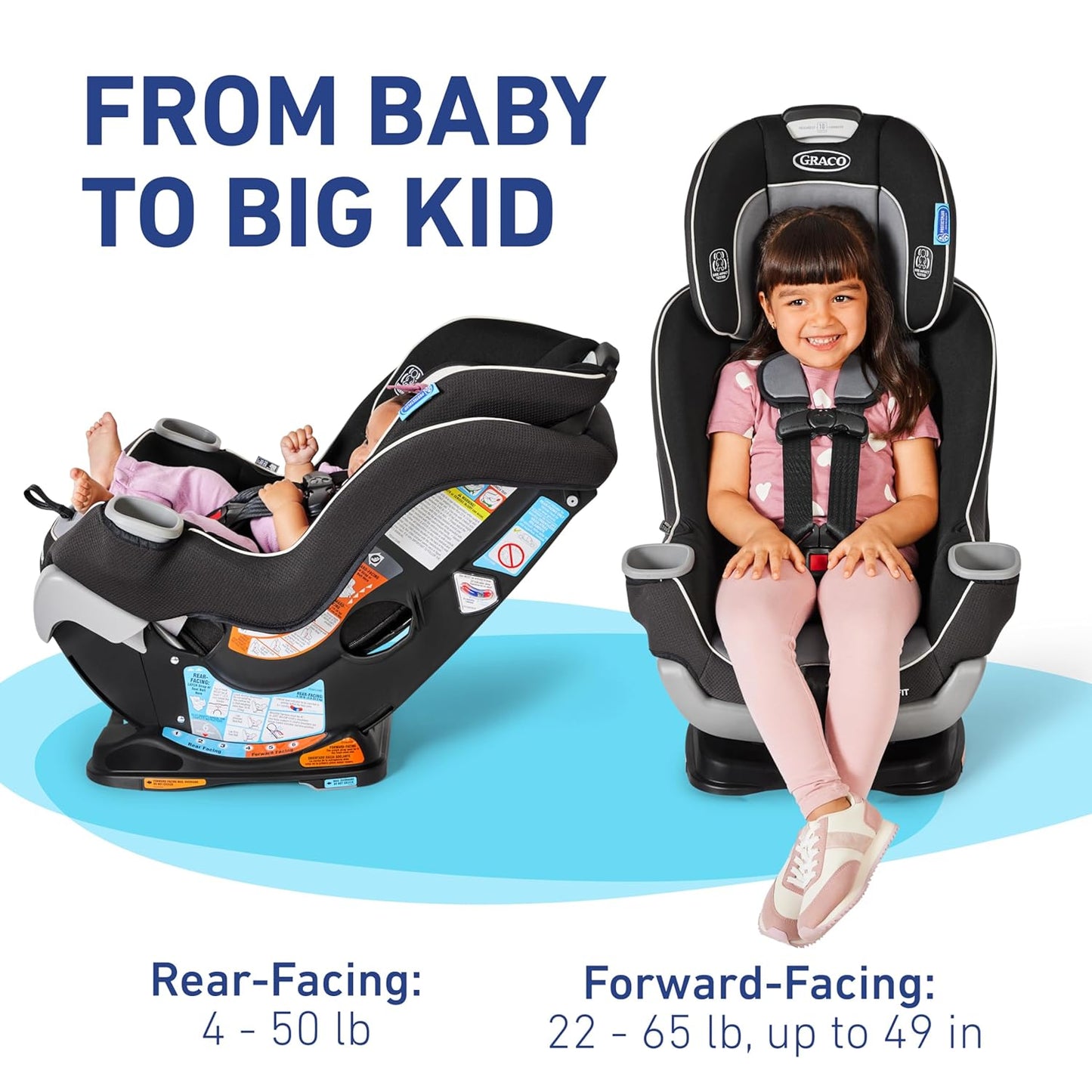 Graco Extend2Fit Kenzie, 2-in-1 Convertible Car Seat for Infants to Toddlers with Advanced Safety Features