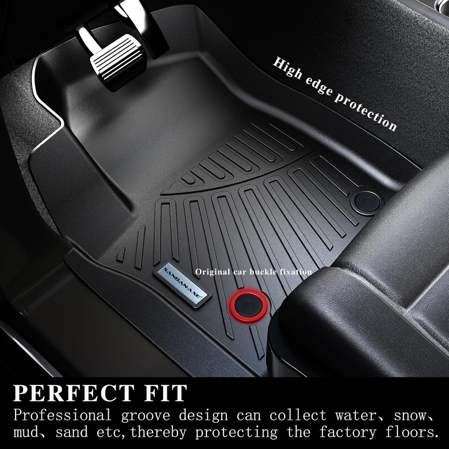 Floor Mats & Large Trunk Mat for 2016-2023 2024 Dodge Durango（Only Fit 6 Seats）-2nd Row Bucket Seat,TPE All Weather Protection 3 Rows Car Floor Liners with Large Cargo Liners