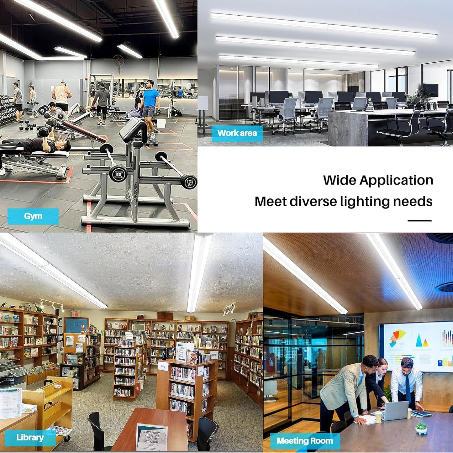 ANTLUX 8FT LED Shop Light, Ultra Slim LED Wraparound 110W [6-lamp T8 Fluorescent Equiv.], 12500LM, 6000K, Commercial 8 Foot Strip Lights, Flush Mount Garage Office Warehouse Ceiling Lighting, 6 Pack