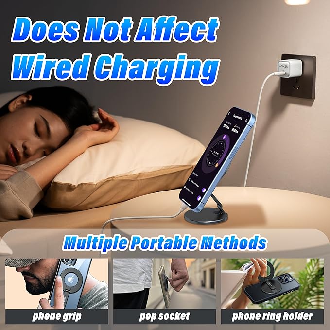 Car Phone Holder for Magsafe [3-sided 4200gf Strongest Magnetic] 300° Folding Phone Stand for Desk, Portable Phone Ring Holder Grip, Phone Holders for Your Car Accessories for iphone/Android/Tablets