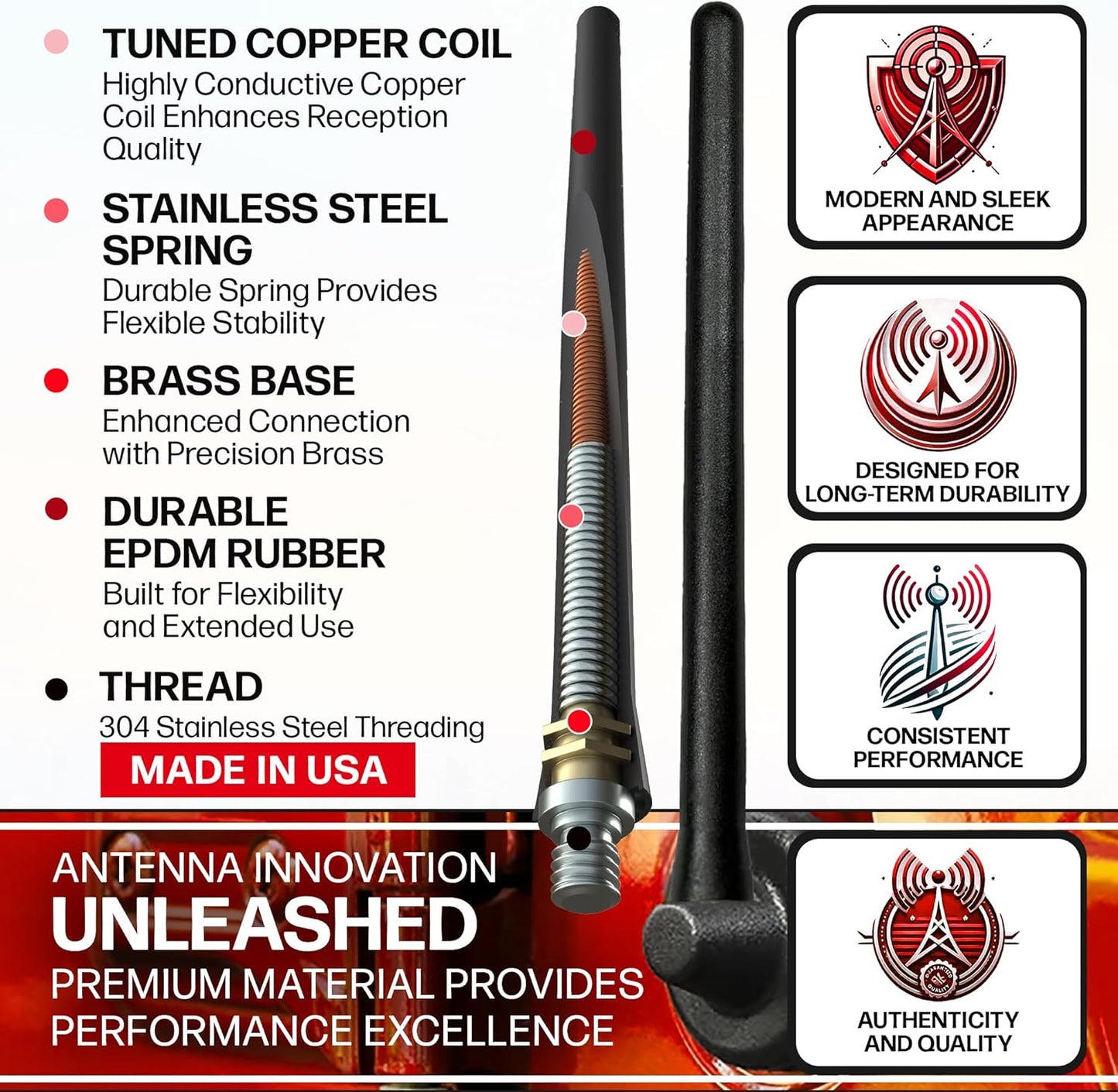 AntennaMastsRus Short Rubber Antenna for Jeep Wrangler JK/JL Gladiator (2007-2024), USA Stainless Steel Threading, The Original 6 3/4" Truck Accessory, Car Wash Proof, Internal Copper Coil