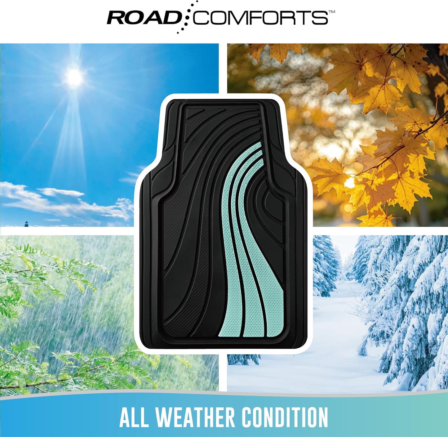 Road Comforts Car Floor Mats Full Set – Front & Rear Car Floor Mats with Aluminum Design, Anti-Slip Backing, All-Weather Protection, Trim-to-Fit Car Mats for Most Sedans, SUVs & Vans - Green