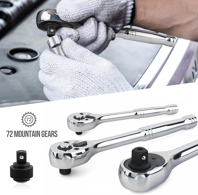 Amazon Basics Mechanic's Socket Tool Set With Case, Metric Sizes, 145-Piece