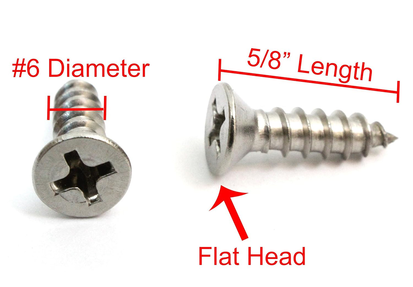 Bolt Dropper No. 6 x 5/8" Stainless Steel Flat Head Phillips Wood Screw, (100 pc), 18-8 (304) Stainless Steel Sheet Metal Screws- Type A Point, Plain Finish, Threads That Bind
